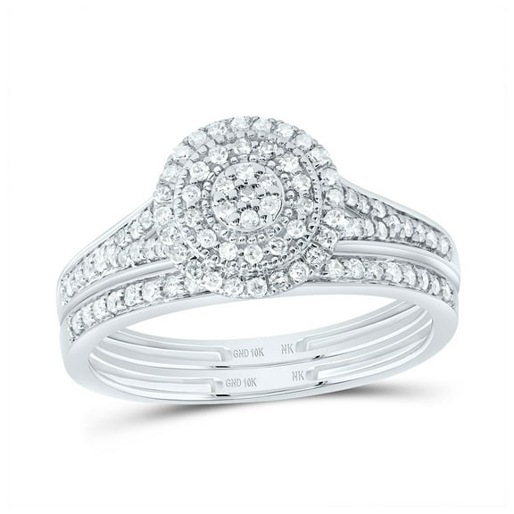 10kt White Gold 3/8 Cttw Natural Diamond Round Double Halo Wedding Engagement Anniversary Bridal Set, Women Size: 5-9
