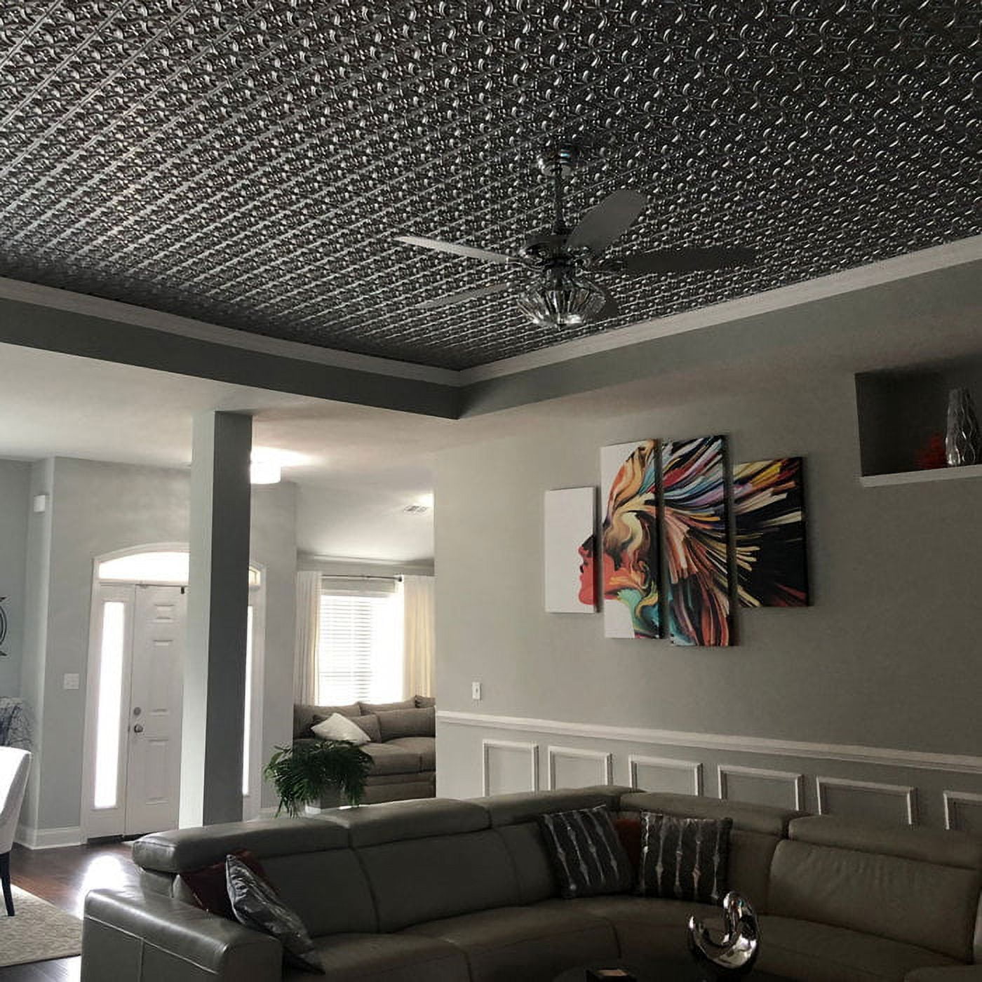 150 - Gothic Reims 2 ft. x 2 ft. PVC Glue-up Ceiling Tile in Antique Silver  (100 Sq. ft. / Pack) - 25 Pieces - Walmart.com, image size:1400x1400