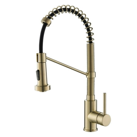 KRAUS Bolden Single Handle 18-Inch Commercial Kitchen Faucet with Dual Function Pull-Down Sprayhead in Brushed Gold Finish