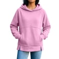 thumbnail image 2 of Hoodie for Womens Xaqiouau Solid Cross Neck Hooded Pullover Sweatshirt Split Hem Side Pockets Long Sleeve Basic Tops For Fall Athleisure Casual Daily Wear Pink S, 2 of 6