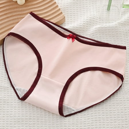 Nrmvnmi Teen Girls Underwear Cotton Briefs Panties Milk Silk Breathable Mid WaistSweet Lace Printed Comfortable Panties for Teens Pink-M