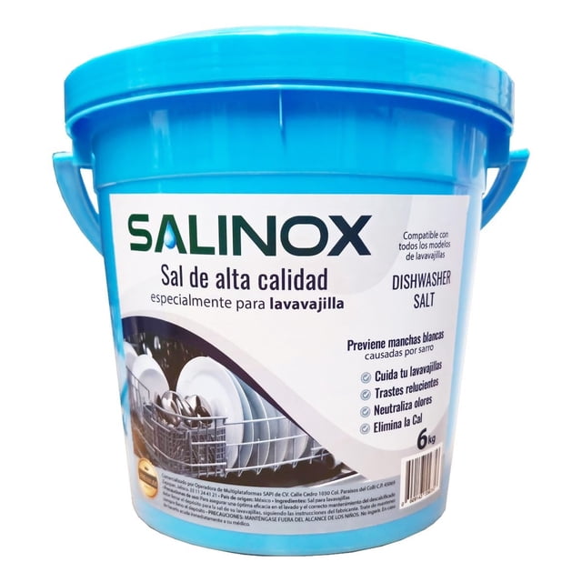 Sal para lavajillas, lavatrastes y lavadora Premium, SALINOX 6 KILOS