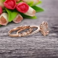 thumbnail image 5 of Milgrain Art Deco 1.75 Carat Emerald Cut Morganite Wedding Set Engagement Ring Anniversary 10k Rose Gold Claw Prongs Eternity Matching Band, 5 of 5