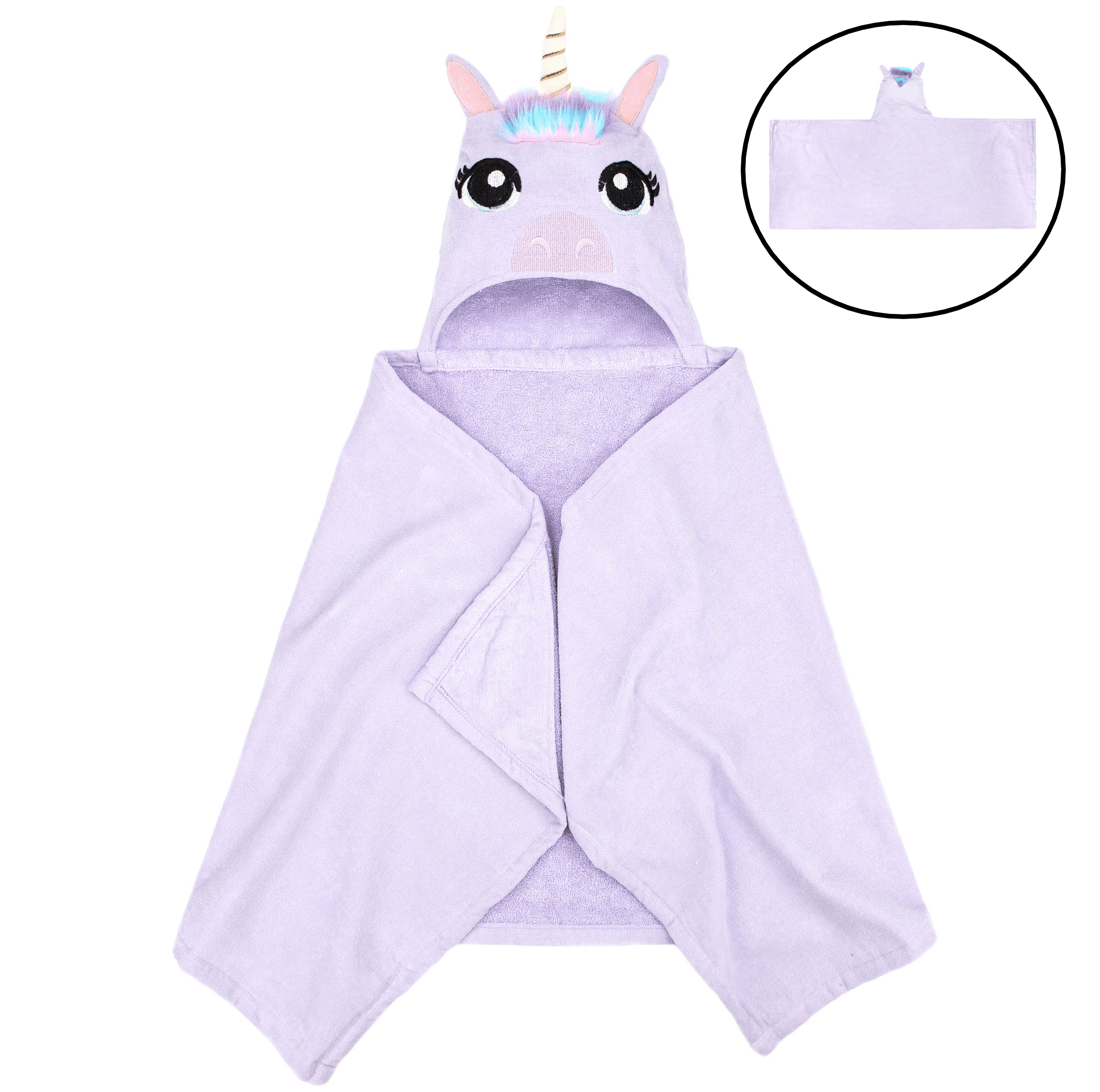 Unicorn Kids Bath Hooded Towel Wrap, 51 x 23, Cotton, Purple, Your Zone
