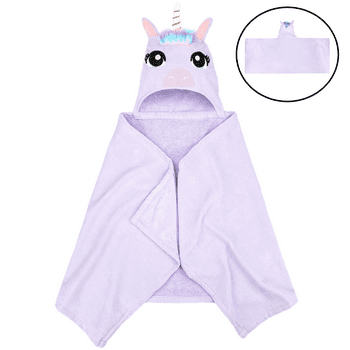 Unicorn Kids Bath Hooded Towel Wrap, 51 x 23, Cotton, Purple, Your Zone