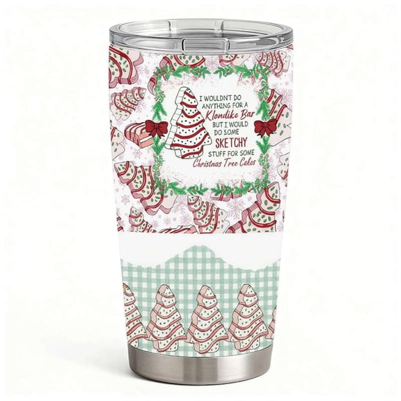 Christmas Tree Cakes Tumbler with Lid, Holiday Dessert Pattern, Stainless Steel Insulated Travel Cup