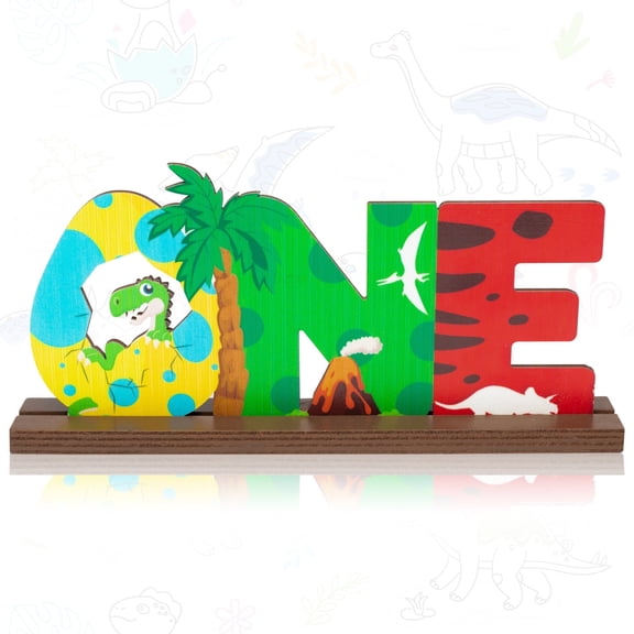 2ooya One Sign Dinosaur Wooden Ornament Colorful Letter Desktop Centrepiece for 1-Year-Old Baby Birthday Party/ Dinosaur Party Decor