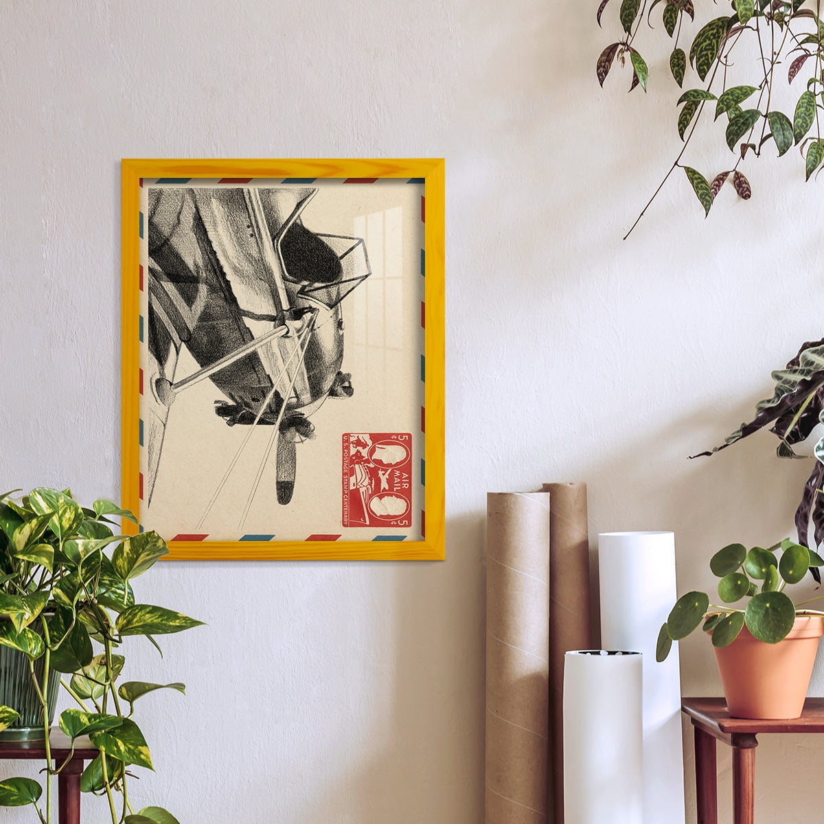 Vintage Airmail I -Framed Print w/glass-Sunflower Yellow