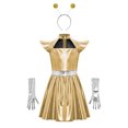 thumbnail image 3 of TiaoBug Girls Metallic Alien Dress Outer Space Themed Party Outfits with Alien Hair Hoop and Metallic Gloves 3Pcs Set Gold 6, 3 of 6