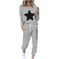 thumbnail image 1 of Pisexur Ensembles Deux Pièces pour Femmes Automne Tendance Imprimé Étoile Chandails en Molleton Col Rond Pantalons Jogger Survêtements Femmes Tenue Décontractée Surdimensionnée Tenues de Voyage Vacances pour Femmes, 1 of 4