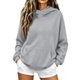 thumbnail image 2 of Hoodies for Women Oversized Trendy Fall Sweatshirt Pullover Fleece Long Sleeve Sweaters Winter Y2k Clothes Light Gray M, 2 of 7
