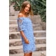 thumbnail image 4 of Vestido PRETTYGARDEN Mini Azul con Encaje Floral y Hombros Descubiertos Talla L, 4 of 8