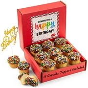 Birthday Gift Basket | Happy Birthday Cupcakes [9 Count] | Individually Wrapped | 10 Cupcake Toppers Included | Birthday Treats for Kids, Men, Women | Kosher, Nut Free | Sterns Bakery