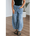 thumbnail image 7 of Myosotis Large Patch Pocket High Waist Drawstring Barrel Jeans for Women - [ZhiHiMeRi] | 10, 7 of 7