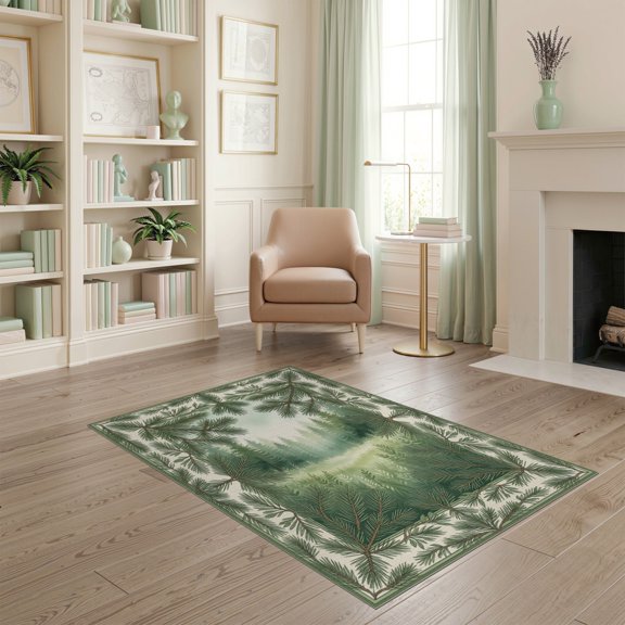 ODIKA Forest Botanical Vine Border Hardwood Long Farmhouse Watercolor Refined Pet Friendly & Kids Safe Play for Playroom, Bedroom, Reading Nook