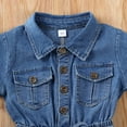 thumbnail image 4 of Toddler Baby Girl Clothes 6M 12M 18M 24M 2Y 3Y 4Y Denim Pocket Romper Short Sleeve Drawstring Jumpsuit One-Piece Coverall, 4 of 9