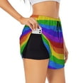 thumbnail image 1 of Balery Colorful Glitter Rainbow Pantalones cortos deportivos para mujer con forro y dos bolsillos, elásticos, para entrenamiento, gimnasio, yoga-XX-Large, 1 of 7