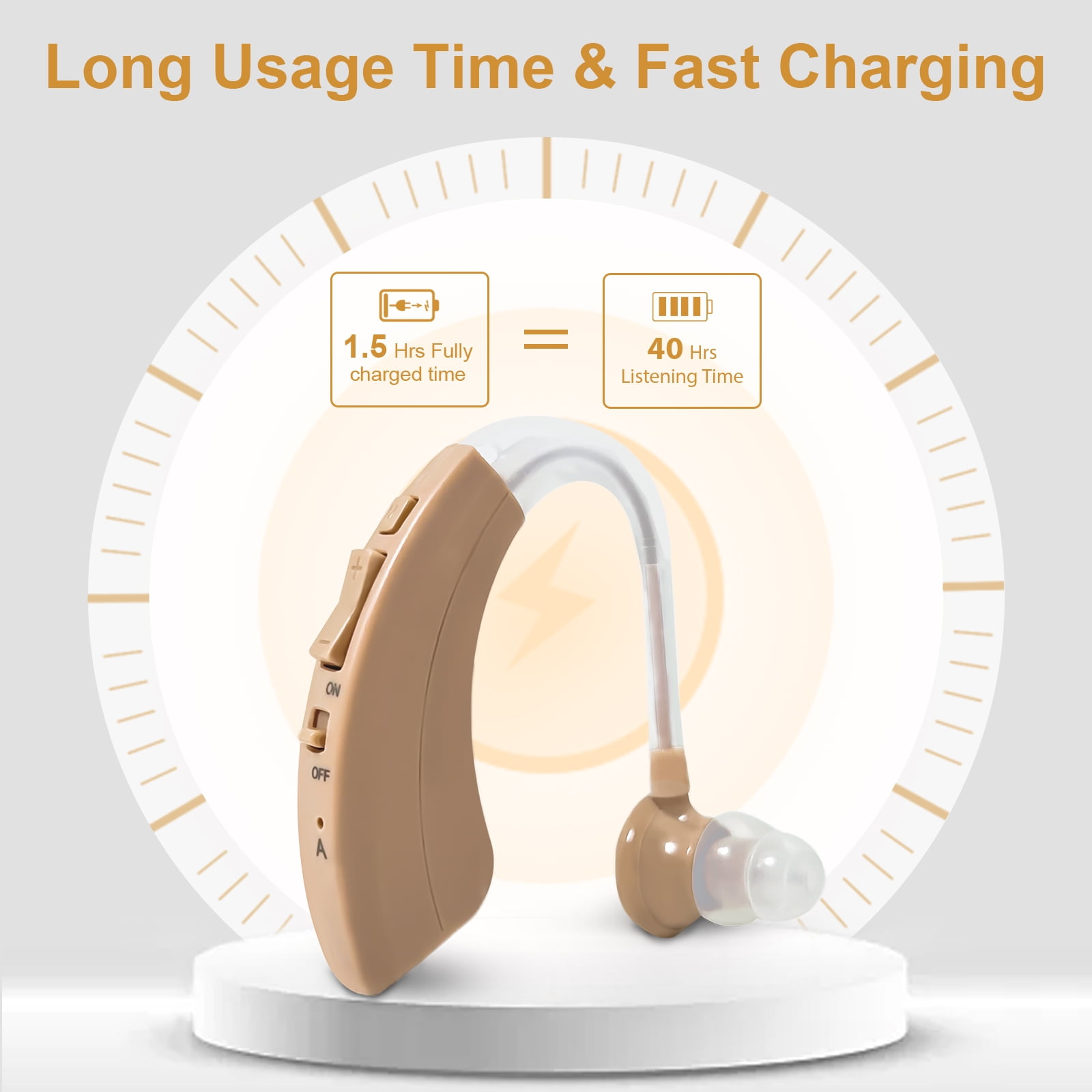 ELCTRTICI Hearing Aids for Seniors, Noise Cancelling Rechargeable Hearing Aid with Multi-Level Volume & Frequency Adjustment, Single, Beige VHP-1220AX