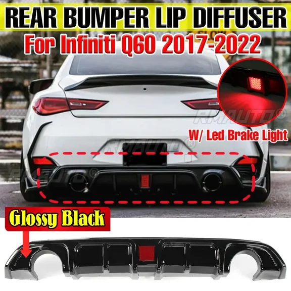 Q60 Car Rear Bumper Diffuser Spoiler with Led Brake Light For Infiniti Q60 2017-2022 Rear Chaissis Shark Fin Deflector Body Kit