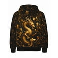 thumbnail image 4 of Men's Traditional Chinese Dragon and Floral Pattern Hoodie - Black and Gold Dragon Pattern Winter Warm Pullover, Korean/Chinese Style, Hooded Sweatshirt, Sports Sweatshirt, Fashion Casual Hoodie, 4 of 5