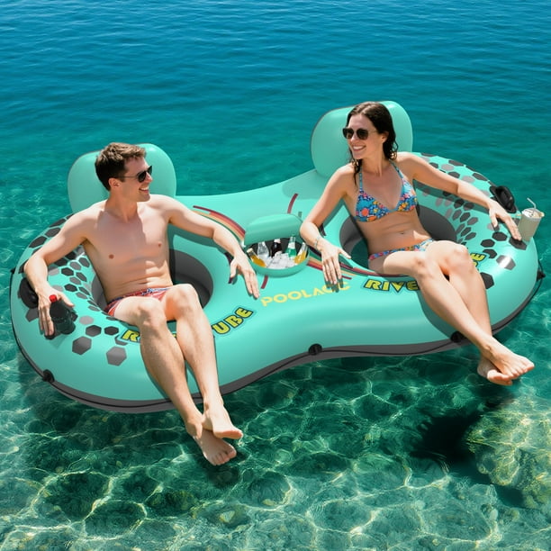 Tubo inflable para río POOLACC para 2 personas con hielera y portavasos