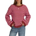 thumbnail image 2 of Womens Long Sleeve Sweater Striped Oversized Sweaters Casual Crewneck Knit Tops Pink XL, 2 of 7