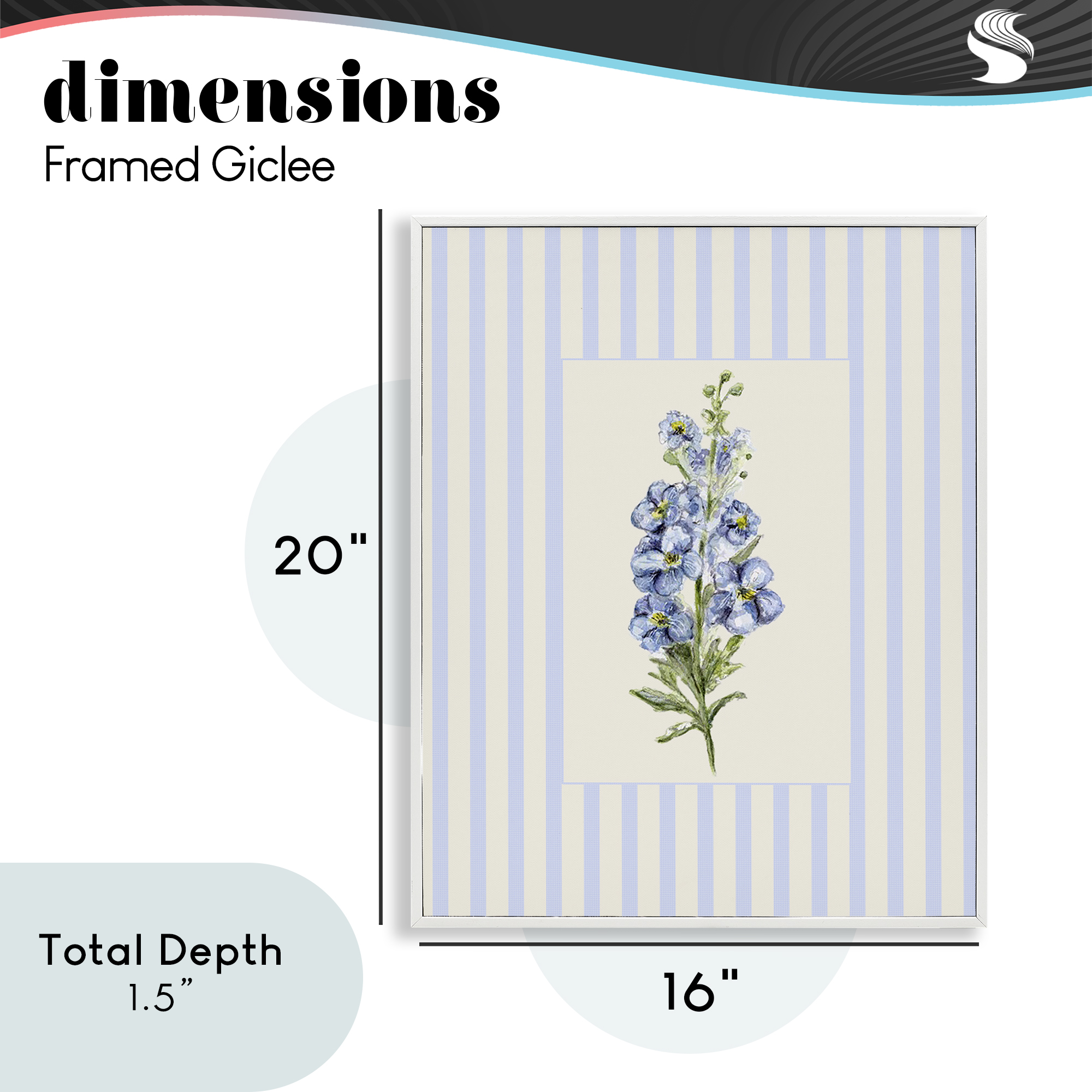 Blue Stripe Larkspur White Framed Giclee Art, design by Lisa Wehmeyer
