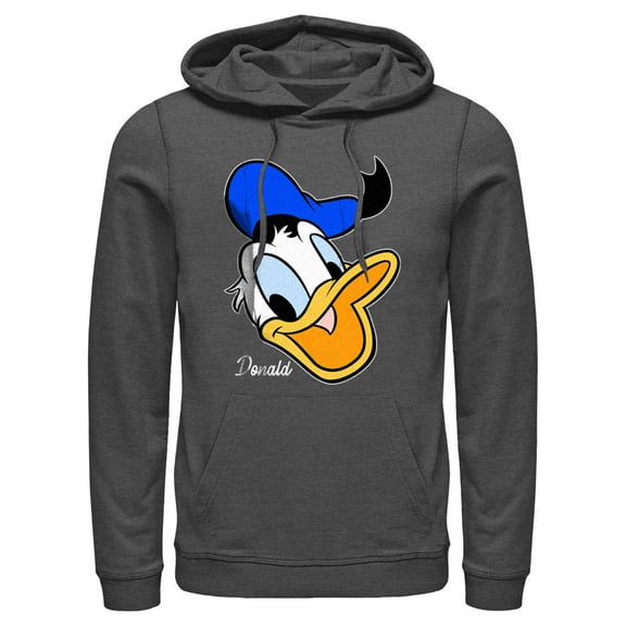 Men's Mickey & Friends Donald Duck Big Face  Pull Over Hoodie Charcoal Heather 3X Large