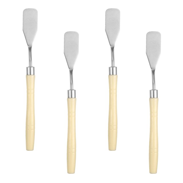 Uxcell 4pcs Cuchillo de Paleta Herramienta de Pintura 6.5" Cabeza Plana Hoja de Acero Inoxidable Mango de Plástico Espátula Cuchillo de Paleta para Óleo Acrílico Lienzo, Beige