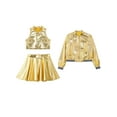thumbnail image 3 of TSSOE Girls Metallic Dance Outfits Sparkly Hip Hop Jazz Dance Crop Top Bomber Jacket and Skater Skirts Set Gold 14, 3 of 5