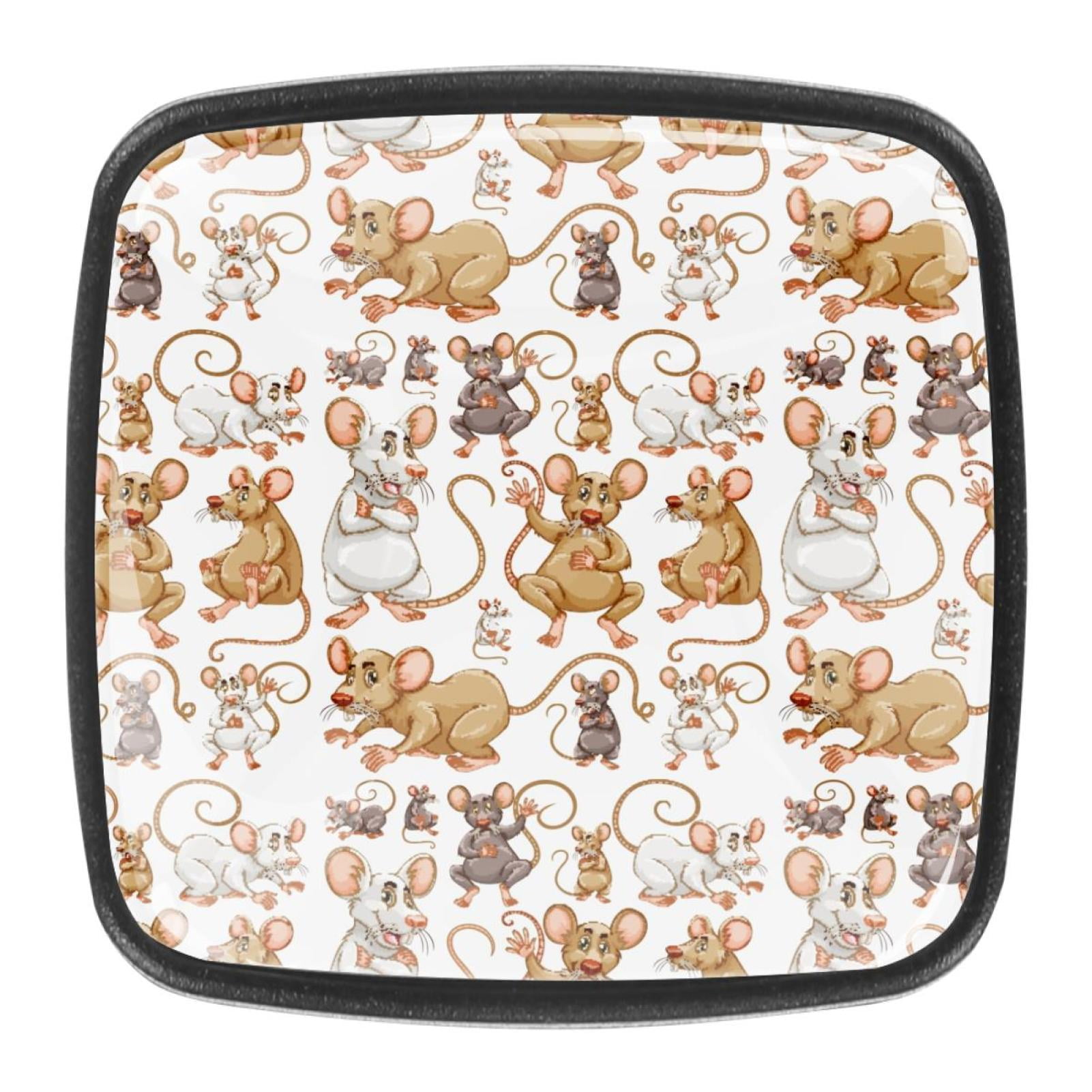 Ownta Cute Cartoon Mice Rats on White Background Square Glass Drawer Handles Knobs Pulls With