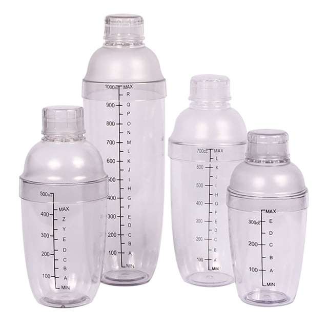 Coctelera de cóctel de plástico de 4 piezas, coctelera transparente para bebidas, con escala