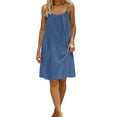 thumbnail image 4 of Uobin Women's Solid Color Backless Cami Dress Knee Length Backless House Dress Summer Spaghetti Strap, 4 of 8