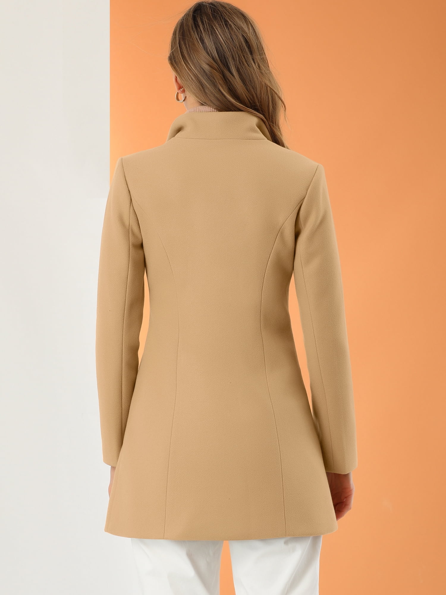 DARING DIVA Women's Turn Down Collar Buttoned Casual Mid-Long Winter Coat Khaki 3XL