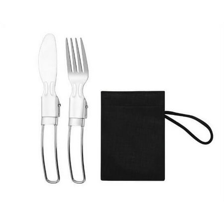

1 Set of Durable Camping Cutlery Stainless Steel Tableware Table-knife Fork with Storage Bag