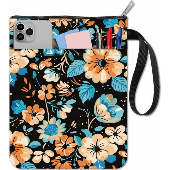 Floral Flower Book Sleeve Protector with Zipper Waterproof Canvas Pouch Covers for Books Lovers Hardcover Notebook Journal Textbooks Paperbacks plants Double-Sided Student Gift 11 x 8.66 Inch