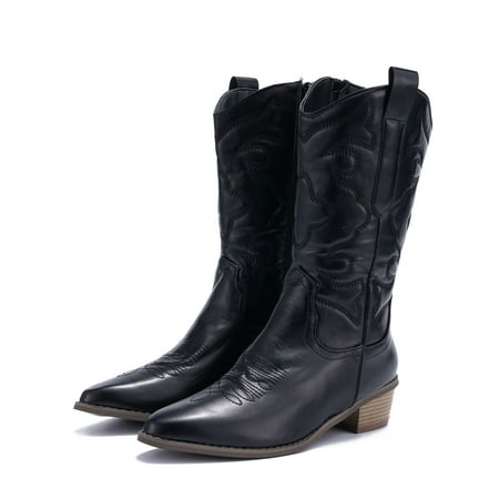 

Lacyhop Women Cowgirl Cowboy Ankle Boots Pointed Toe Short Booties Ladies Fashion Western Shoes Black 6.5