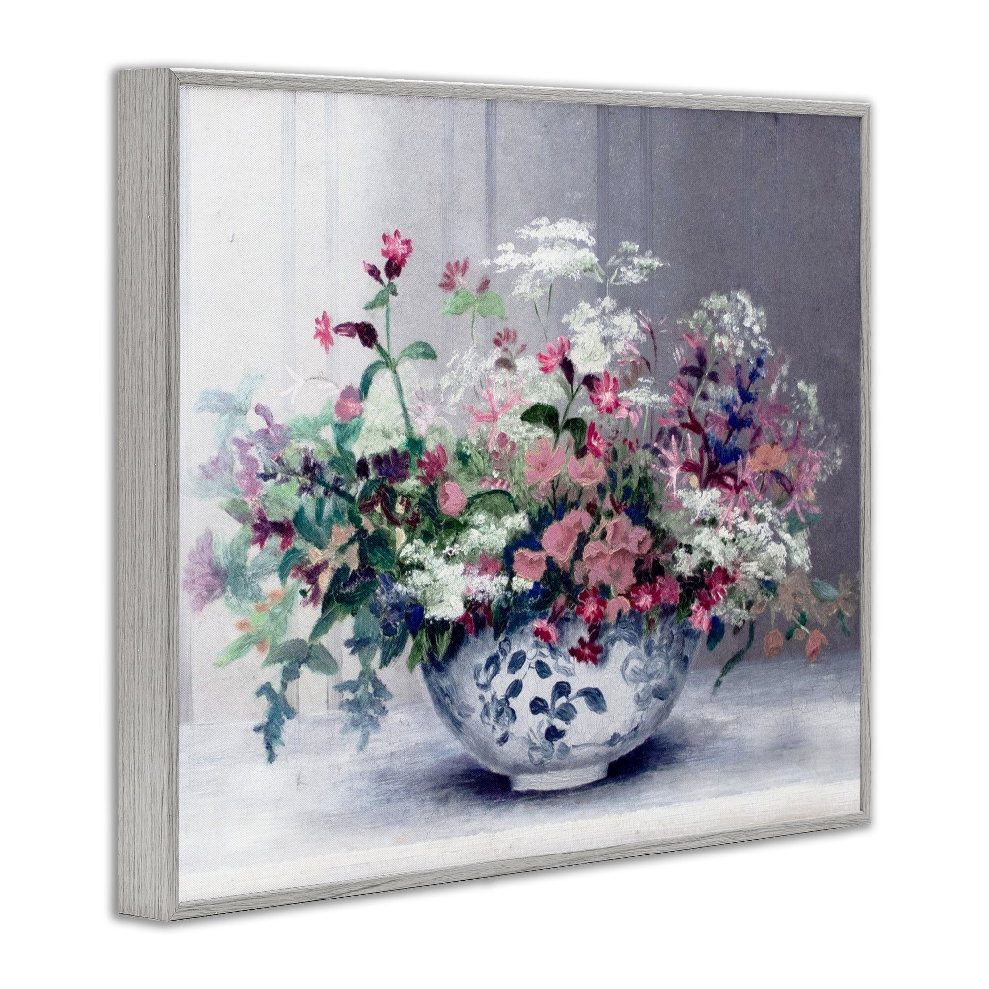 Painterly Elegant Blooms Vase Gray Framed Giclee Art, design by Lettered and Lined