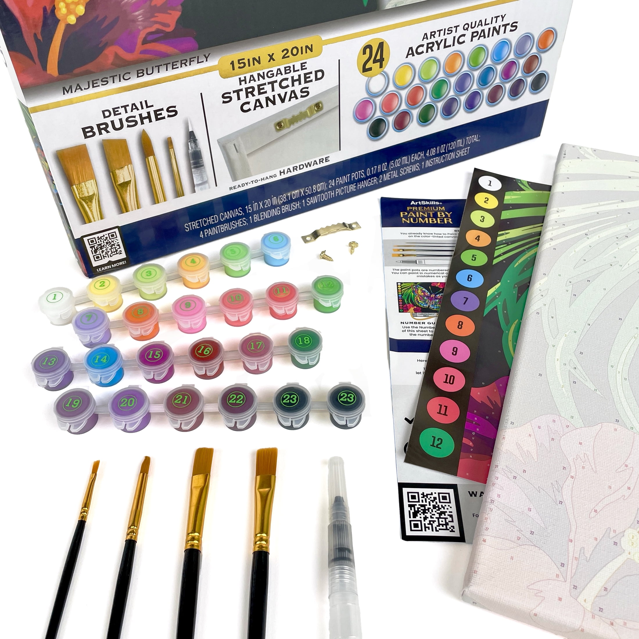 ArtSkills Majestic Butterfly Paint by Number Art Kit for Adults, 20" x 15" Stretched Canvas, Unisex Wall Art