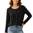 thumbnail image 5 of Posijego Womens Long Sleeve T Shirts Pleated Crew Neck Casual Solid Color Base Layer Tee Shirt Going out Tops, 5 of 6