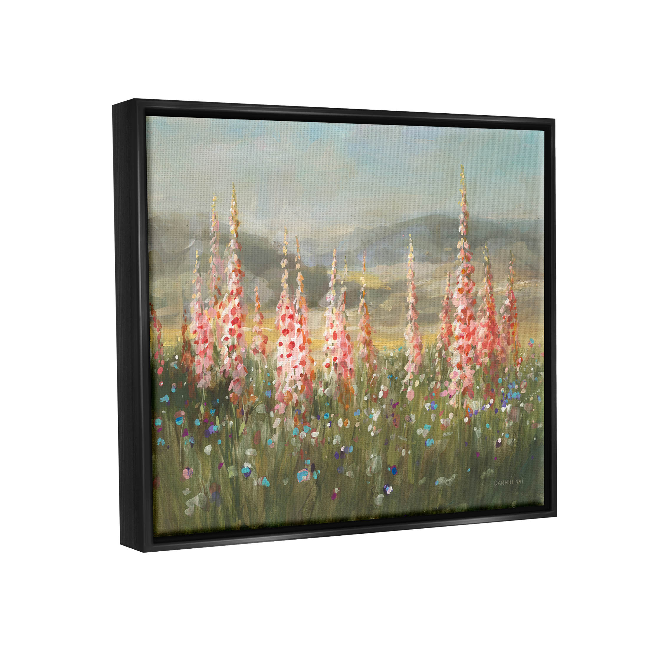 Stupell Industries Flower Blossoms Vast Rural Meadow Painting Jet Black Floating Framed Canvas Print Wall Art, Design by Danhui Nai