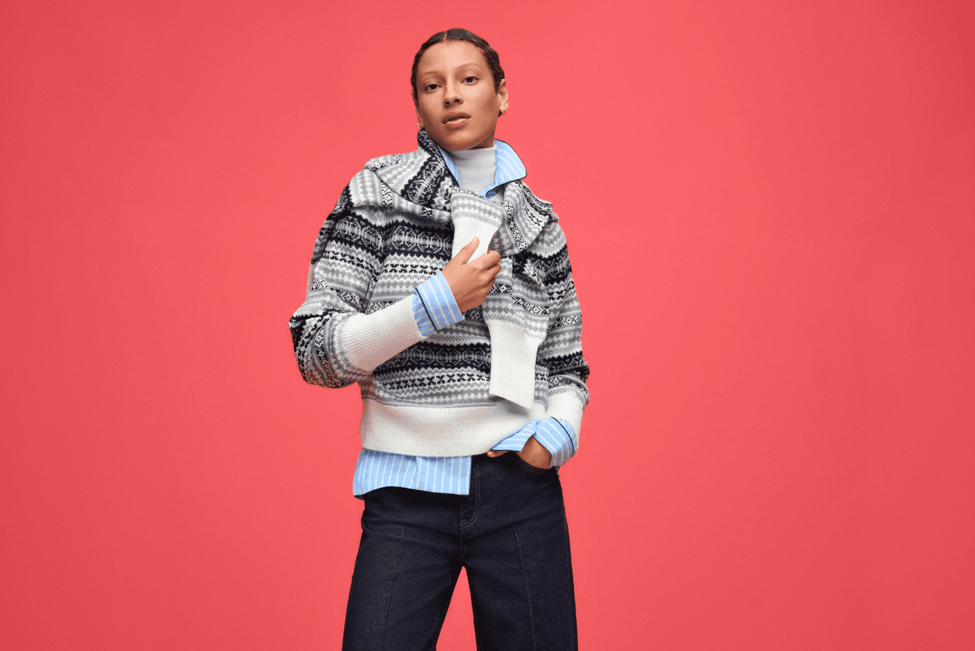 Free Assembly Women's and Women’s Plus Fair Isle Pullover Sweater with Tall Cuffs, Midweight, Sizes XS-4X