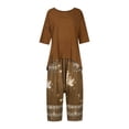 thumbnail image 4 of Conjunto de camiseta y pantalones con cuello redondo y manga 3/4 para mujer Wmkox8yi bvn2755, 4 of 8