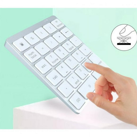 Bluetooth Number Pad Rechargeable 28 Keys Wireless Mini Numeric Keypad Numpad for Tablet Computer White