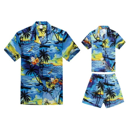 Matching Father Son Hawaiian Luau Outfit Men Shirt Boy Shirt Shorts PW ...