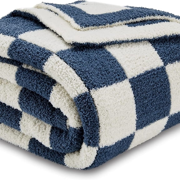 Checkered Blanket Ultra Soft Cozy Blue And White Throw Blanket Warm Cozy Knit Fuzzy Plush Checkerboard Throw For Couch Bed Sofa 50x60
