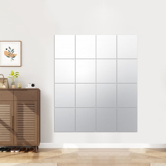 Wall Mirror 16-Pack 14x12 Inch, Acrylic Self-Adhesive Mirror Tiles for Wall Decor Bedroom Bathroom, Flexible Stick-On Lightweight Shatterproof DIY