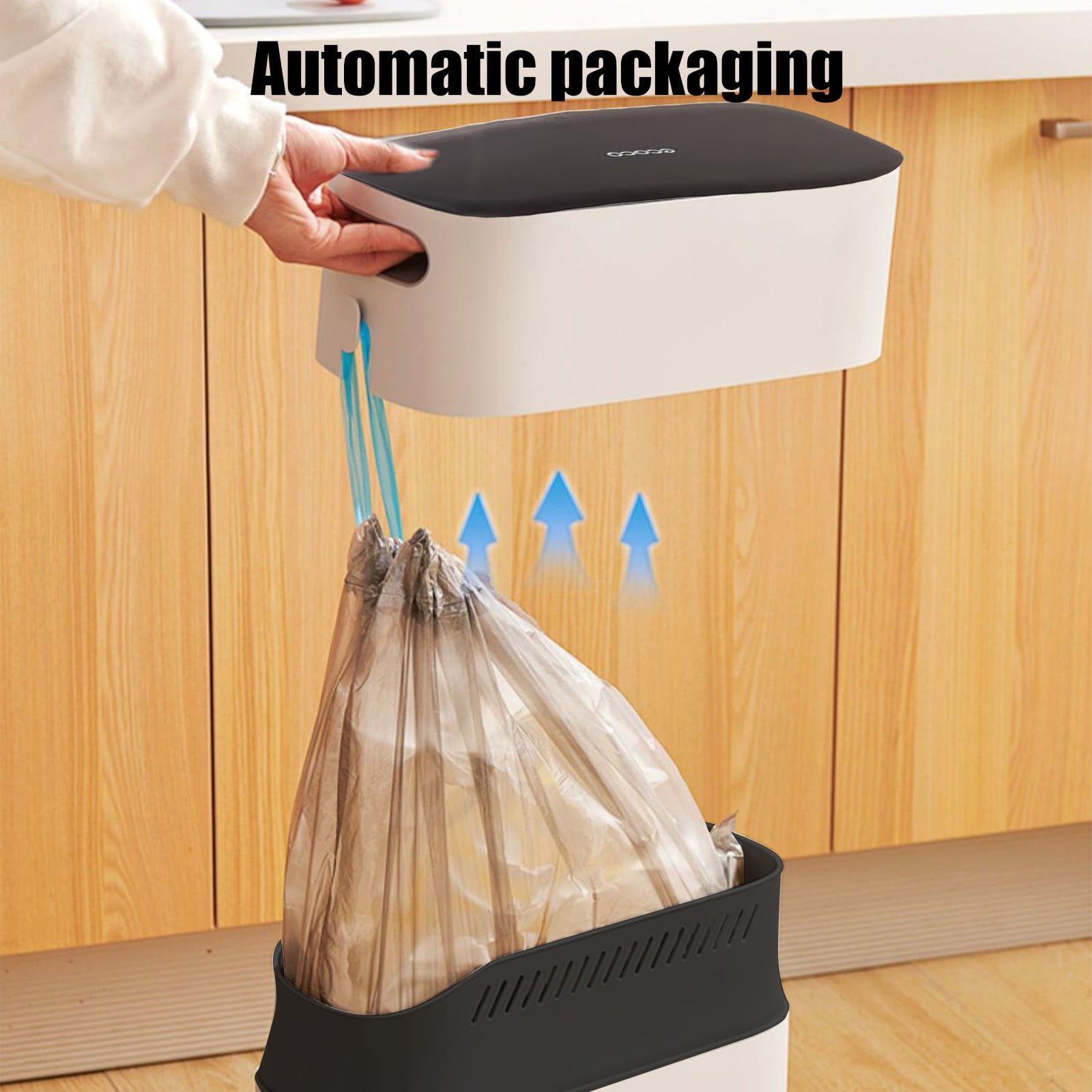 Bathroom Trash Can 8L, Black Semi Automatic with 1 Roll Garbage Bag, Non Contact Large Capacity Thickened Wastebasket for Living Room