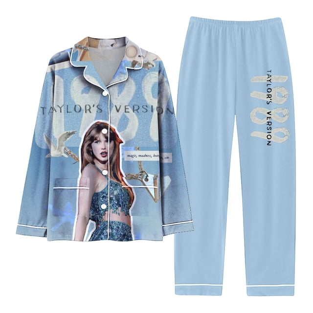 Spring and Autumn Printed Pajamas Women's Fashion Daily Casual V-Neck Long Sleeve Set Character Pattern Printed Pajama Set