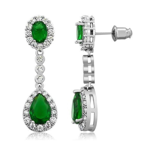 Gem Stone King Stunning Simulated Green Emerald CZ Cubic Zirconia Dangle Earrings 1.5 inch